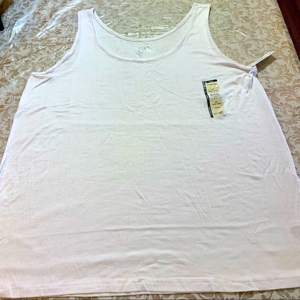 Terra & Sky Tank Top White Modal Rayon Fitted Sexy Soft Stretchy Sz 3X NWT